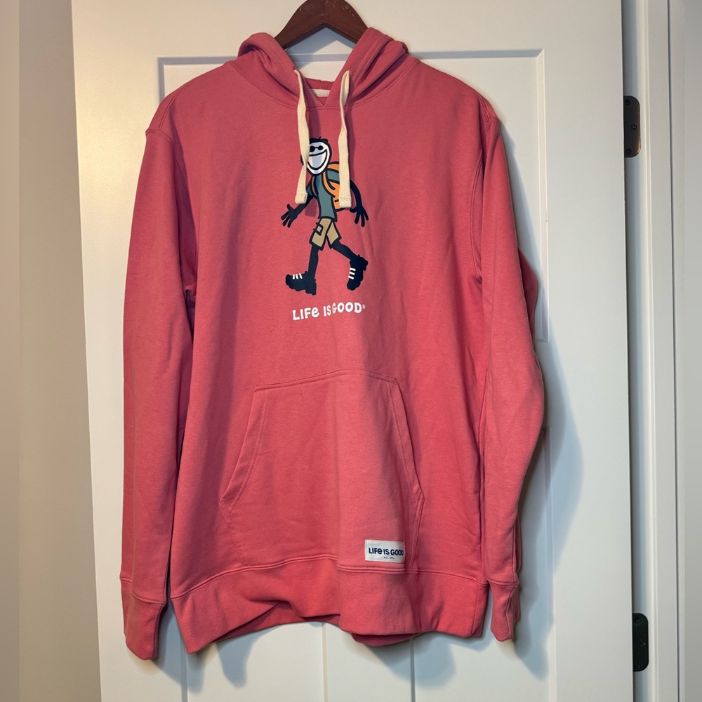 Men’s Life is Good hoodie Size L (Salmon Pink)